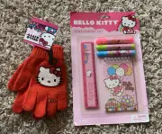 Hello Kitty Stationery Set (Ruler, Notepad, Markers) & Youth Red Gloves