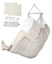 Hammock Chair Hanging Chair Rope Swing XXL - Max 500lbs, X Beige 2 Cushions