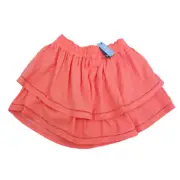 Sportsgirl Coral Ruffle Tiered Boho Linen Blend A-line Summer Mini Skirt 10 14