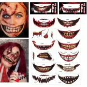 Halloween Prank Makeup Temporary Tattoo Mouth Teeth Face Tattoo Stickers 12PK