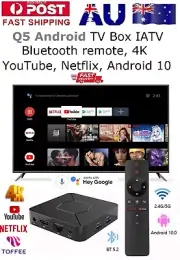 Tv box Android Q5 4k Google TV Allwinner H313 Quad Core Blue T voice remote 2+8