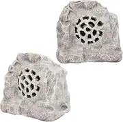 QLP542SLR-BG-2 Solar Outdoor Bluetooth 5.0 Rock Speaker Set of 2 Pair, 11" Tall, Beige