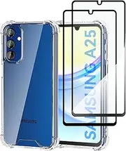 [USTIYA] 2-Pack Screen Protector + Case for Samsung Galaxy A25 5G Protection Tempered Glass Film, HD Clear Cover