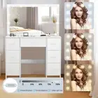 Vanity Desk with Mirror and LED Lights Makeup Table w/ 7 Drawers Dressing Table