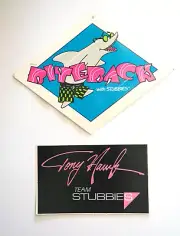 VTG STUBBIES, TONY HAWK TEAM STUBBIES & SHARK BITE BACK STICKER. POWELL PERALTA