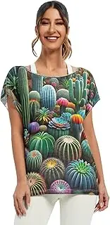 [RPLIFE] Colorful Succulents Cactus Summer Blouse Loose Fit Blouse, Graphic Tees Women, Colorful Succulents Cactus, Medium