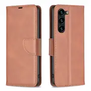 For Samsung Galaxy S25+ Plus Case, Lambskin Textured PU Leather Wallet Cover, Brown