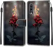 [TOMYOU] for Samsung Galaxy A70 Case, PU Leather Wallet Book Flip Folio Stand View Cover Pouch Compatible with Samsung A70 Phone Case (Fire Rose)