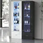 Oikiture Display Cabinet Tall Buffet Sideboard LED Light High Gloss Cupboard