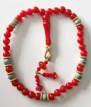 Tasbih Red & Grey Rosary New Tasbeeh MISBAHA WORRY BEADS 33 Hand Made