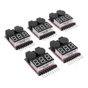5PCS 2 In1 1-8S Lipo Battery Voltage Tester, RC Low Voltage Buzzer Alarm, Battery Monitor Checker Tester for Lipo/Li-Ion Black Red