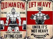 Men's Gym Gifts Weightlifting Poster Retro Metal Tin Sign Dumbbell Fitness Decor For Fitness Room 8 x 12 inches（2pcs）