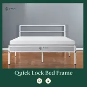 Zinus QuickLock Bed Frame Double Queen White Metal Base with Headboard