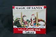 SAKURA MAGIC PAIR OF EARTHENWARE SANTA CANDLESTICKS BY DEBBIE MUMM NEW IN BOX