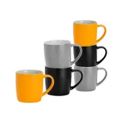 Argon Tableware 6 Piece Matt Tea And Coffee Mug Set - Black Grey Yellow - 350ml