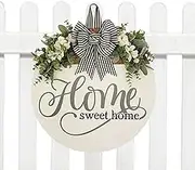 Home Sweet Home Sign, Home Sweet Home Welcome Sign for Front Door, 30cm Rustic Flower Wall Pediments, Eucalyptus Farmhouse Porch Decorations Wall Decor for Front Door