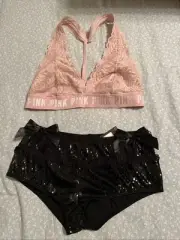 Victoria’s Secret Leg Avenue Dancer Sequin Short with Fringe Bows And Bra Large