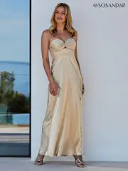 Sosandar Gold Petite Metallic Plisse Twist Front Maxi Dress (E18955) | $205