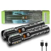 2 Pack LED Super Bright Flashlight Torch Tactical Lamp Zoomable 3 Modes Camping