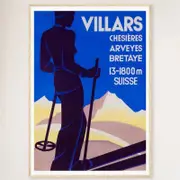 Galrie Vintage Skiing in Villars Switzerland Art Deco Poster for Home Decor, Wood Frame, A2 42 x 60cm (16 x 24inch)