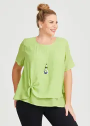 [Virtuelle] Taking Shape Natural Layered Knot Top Size 16 in Chartreuse, Viscose - Plus Size Women's Clothing Chartreuse