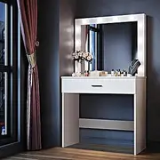 ELEGANT Vanity Desk with Mirror 12 LED Bulbs 2 Lighting Modes Dressing Table Dimmable Makeup Vanity Makeup Desk for Bedroom Dressing Room, White (Stool not Included)