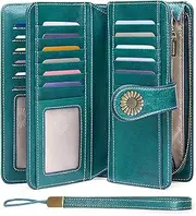[SENDEFN] Wallets for Women Genuine Leather Credit Card Holder with RFID Blocking Large Capacity Wristlet, 1-wax-blue-6