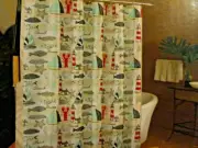 new 13 pc Nautical Cape Code LIGHT HOUSES Fabric SHOWER CURTAIN blue red fish