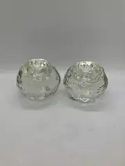 Kosta Boda Crystal SNOWBALL Votive Tea Light Candle Holder Sweden Set Of 2