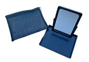 NIP Mary Kay Black Folding Travel Makeup Mirror w/ Tray Stand plus Mesh Zip Bag