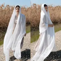 在飛比找Yahoo!奇摩拍賣優惠-純白色紗巾3米長超大絲巾女舞蹈圍巾海邊防曬沙灘巾旅行拍照披肩