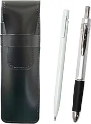 2 Pack Slim Cow Leather Pencil Case Black Ultra Fine Retractable Eraser White and Triangle 3 Mecara Rubber Silver Set ASBER15W-TR3MS-2