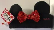 Disney MINNIE MOUSE Ears Winter Knit Headband NEW Super Cute with Red Sequin Bow