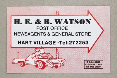 Matchbox label Watson Post Office News Hart Village County Durham MA1124