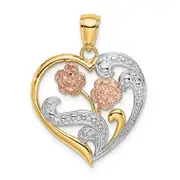 14k Two-tone Gold Two-tone Gold w/ White Rhodium Flower Heart Charm
