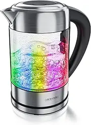 Arendo - Stainless Steel Glass Kettle with Temperature Setting - 1.7L - Adjustable Temperatures 40° 70° 80° 90° 100°C - Keep Warm Function - 3 Min Boil Function - BPA Free - RGB Lighting