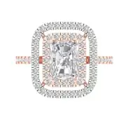 14K Rose/White Gold Halo Promise Ring, 2.62 ct Emerald Cut Simulated Diamond