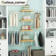 Versatile Closet Organizer Wall Mounted Floating Shelf w/ 4 Hanger Rod & 10 Hook