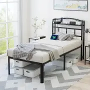 Twin Bed Frame - Storage Headboard with Charging Station, Easy Assembly, Heav...