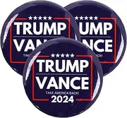 [Mad Mags] Trump Vance 2024 Campaign Buttons, Take America Back, Political Pin Accessory, 2.25 Inches (Pack of 3), Zinc, no gemstone