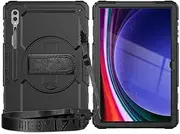 [Jarttarn] Case for Samsung Galaxy Tab S10 Ultra 14.6 Inch (2024) SM-X920/X926B [Built-in Screen Protector] 360° Rotatable Kickstand Shockproof Cover with Hand/Shoulder Strap (Black)