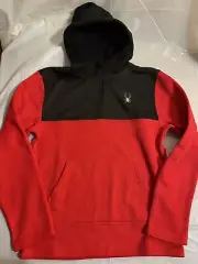 NWT Spyder Hoodie Men’s Medium - Red Black Pullover Waffle Knit Quarter Zip