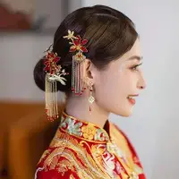 在飛比找蝦皮商城精選優惠-中式婚禮古典秀禾服頭飾 新娘中式 紅色秀禾頭飾 中式大氣紅色