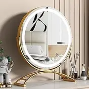 Large Vanity Mirror with Lights, Round LED Lighted Up Makeup Mirror, Large Makeup Mirror with Lights, Touch Sensor with 3-Color Lighting Dimmable for Vanity Desk Tabletop, Bedroom,16IN