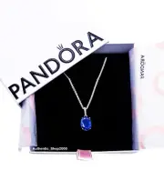 NEW 100% PANDORA 925 Blue Sparkling Statement Halo Pendant Necklace 390055C01