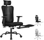 ALFORDSON Ergonomic Executive Office Chair Mesh Chair with High Back, Adjustable Headrest & Footrest and 2D Lumbar Support, Gaming Racing Chair for Home Computer Study Desk, 180kg Max, Oziel All Black