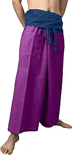 [LovelyThaiMart] Blue and Purple 2 Tone Thai Fisherman Pants for Men & Women Trousers Perfect for Yoga, Martial Arts, Pirate, Medieval, Japanese Samurai Pantalones, Multi, One size