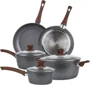 Clevinger Nonstick Cookware Sets, 8PCS Marble Frying Pans & Saucepans, PFOA Free