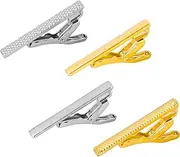 [Roctee] 4pcs Short Tie Clips for Men 1.4 Inch, Tie Clip Black Gold Tie Bar Tie Bars Pins Clasps Set for Short Ties Slim Thin Ties Neckties Men's Tie Clip, 1.4in, Non-Precious Metal, No Gemstone