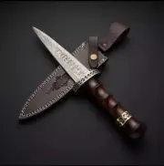 CUSTOM HANDMADE DAMASCUS STEEL DAGGER KNIFE ARKANSAS TOOTHPICK KNIFE WITH SHEATH